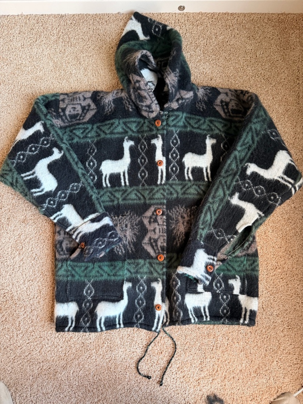 Men's Alpaca-Pattern Button Sweater Jacket - Black & Green